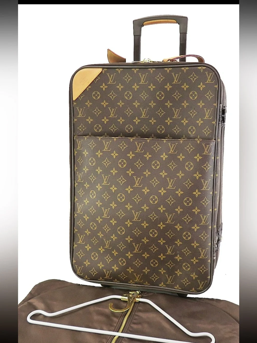 Louis Vuitton Brown Monogram Rolling Suitcase with Tan Accents